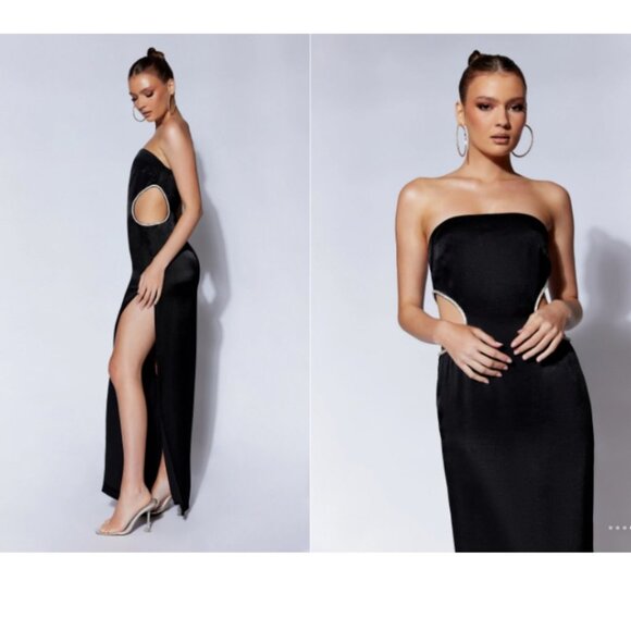 Meshki LAWRY Diamante Cut Out Maxi Dress Black NWT Size Medium - Picture 2 of 15